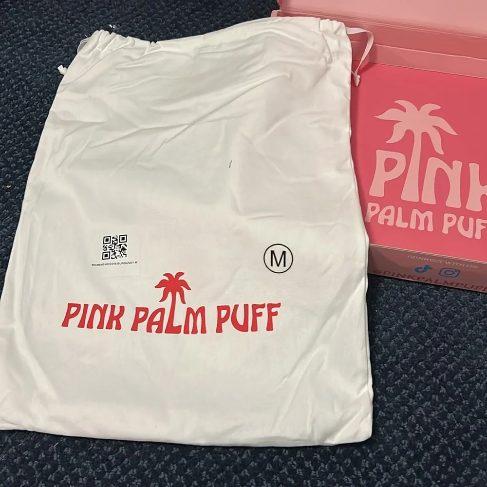 Pink Palm Puff BOX and BAG. DOES NOT INCLUDE SWEATSHIRT.